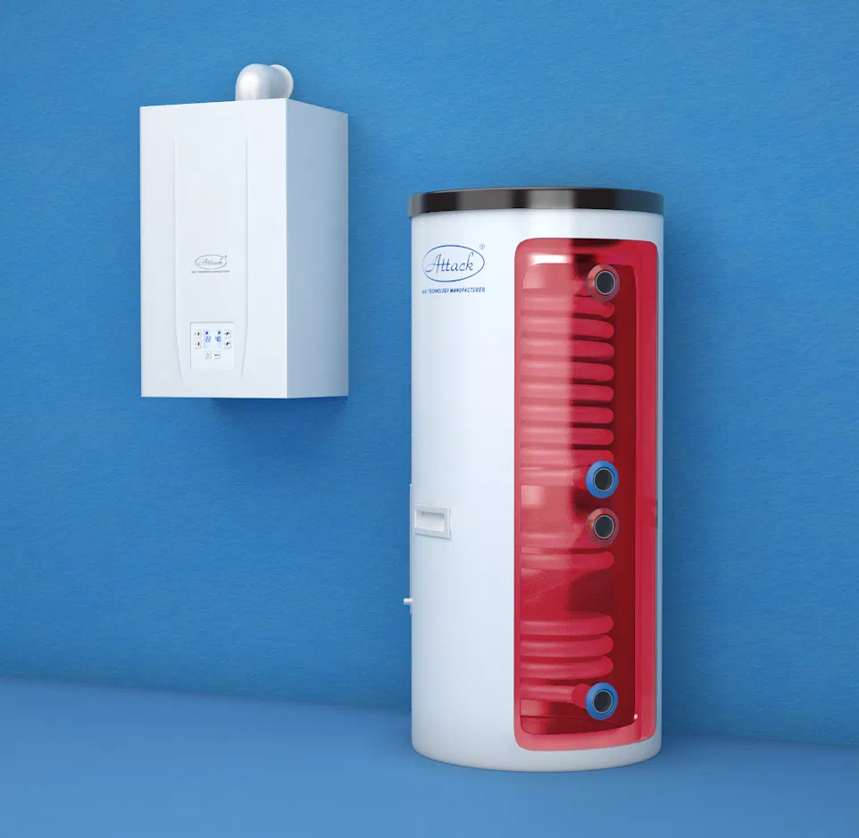 ATTACK Z SOL INOX stainless steel tank connected to a gas boiler