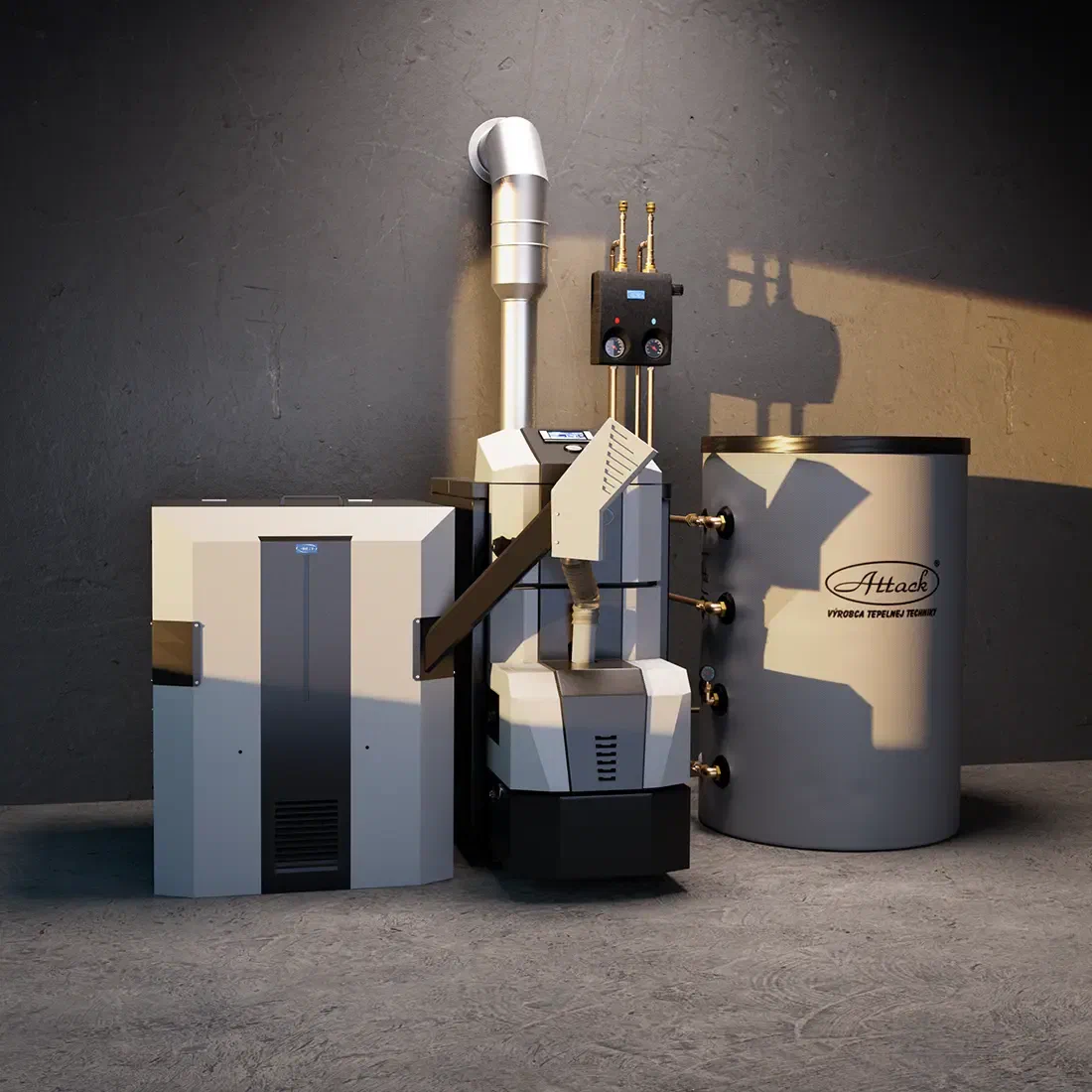 ATTACK PELLET 30 AUTOMATIC Plus boiler with a buffer tank