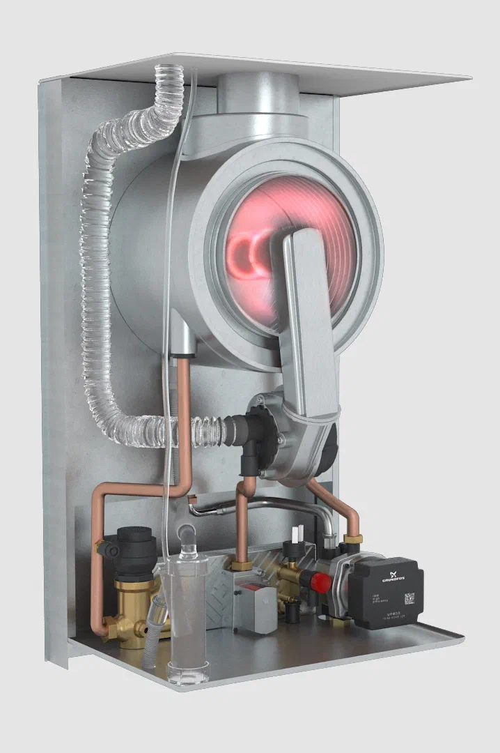 Internal heat exchanger for on-demand water heating in the KST 24 boiler