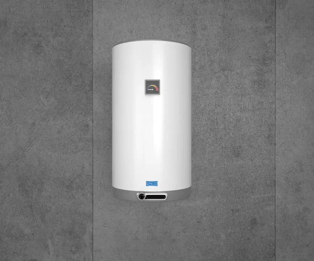 ATTACK storage water heater on a textured grey wall