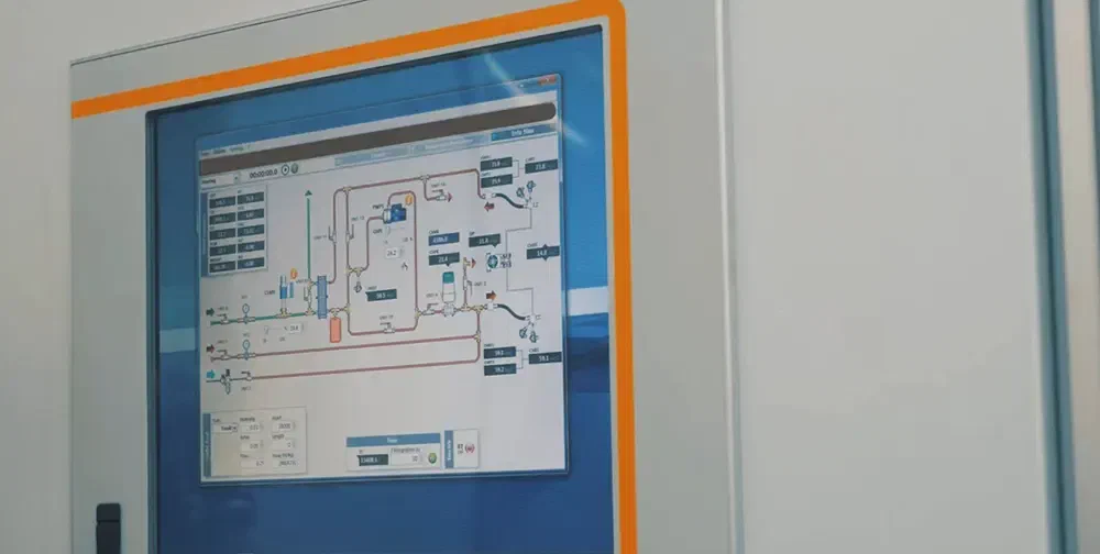 Digital diagram of production equipment on a screen