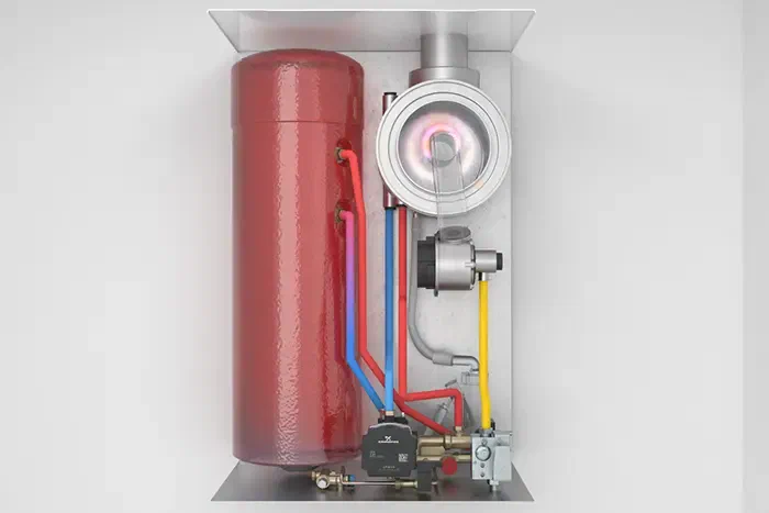 Combustion and integrated tank in the ATTACK KZT 25 gas boiler