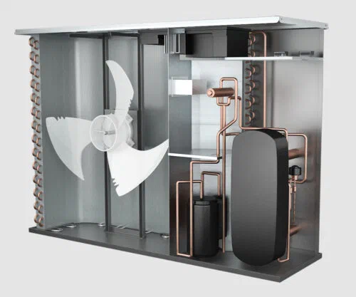 Diagram of the ATTACK Inverter R32 outdoor unit with labelled components