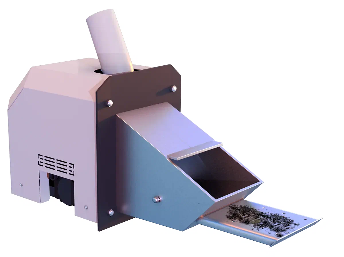 ATTACK pellet burner with its ash tray extended and emptied