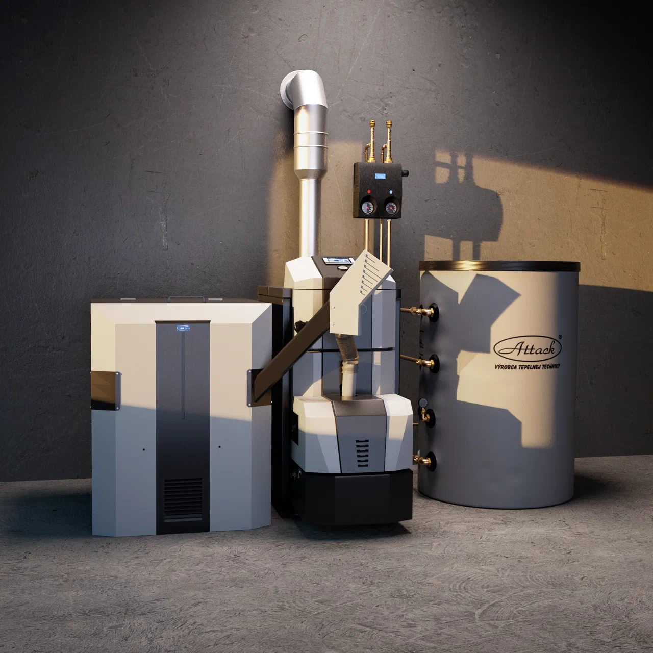 ATTACK PELLET 30 AUTOMATIC Plus boiler with a buffer tank