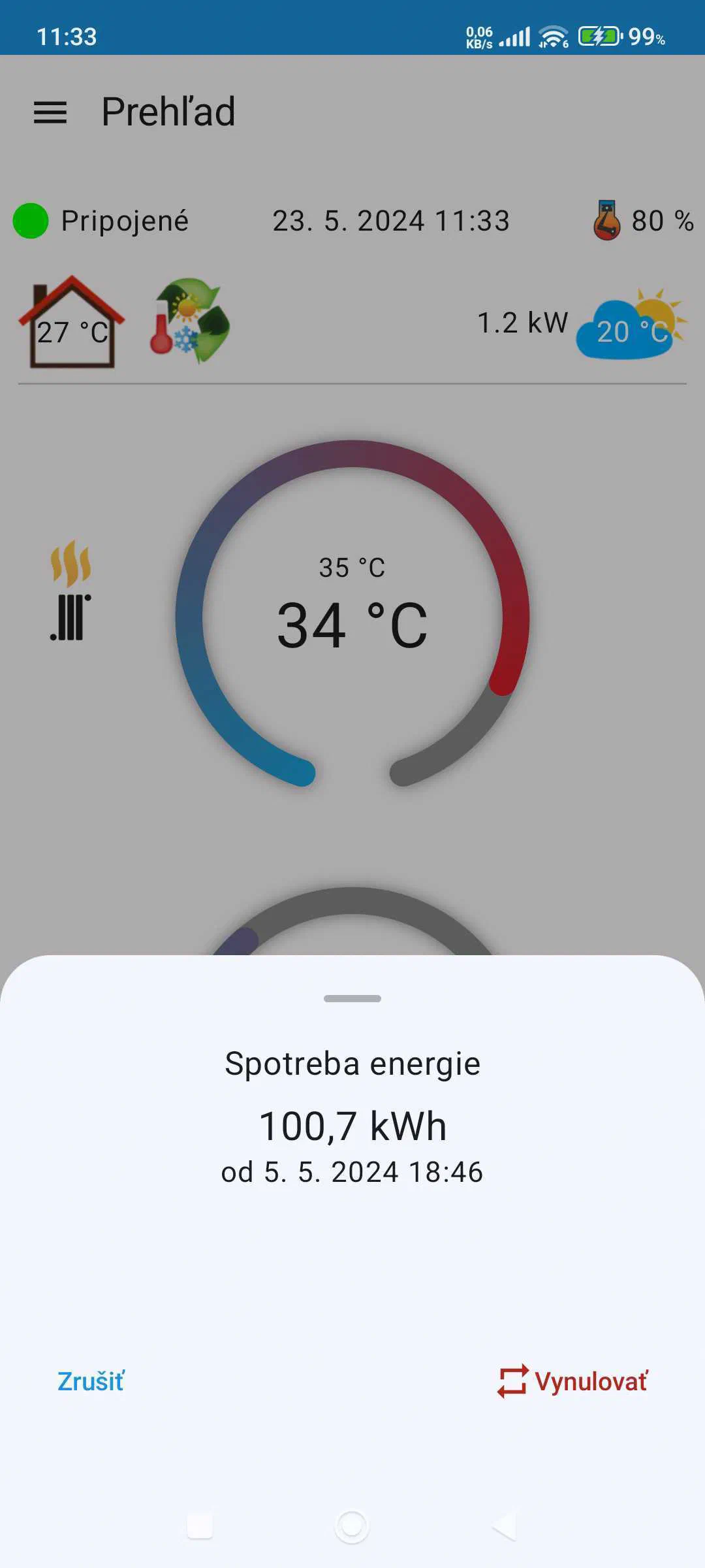 Consumption meter opened from the app home screen