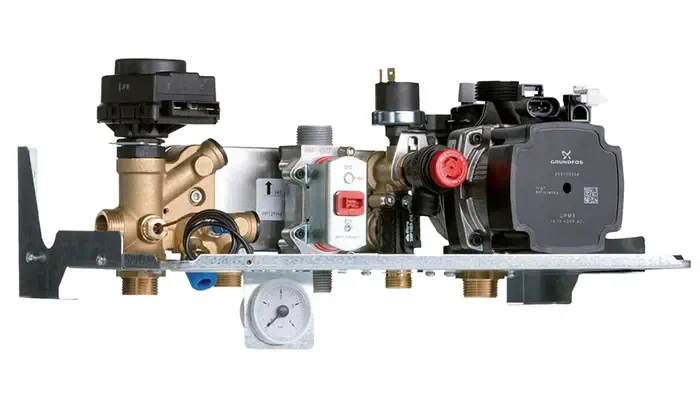 Brass hydraulic assembly in an ATTACK Condensing gas boiler