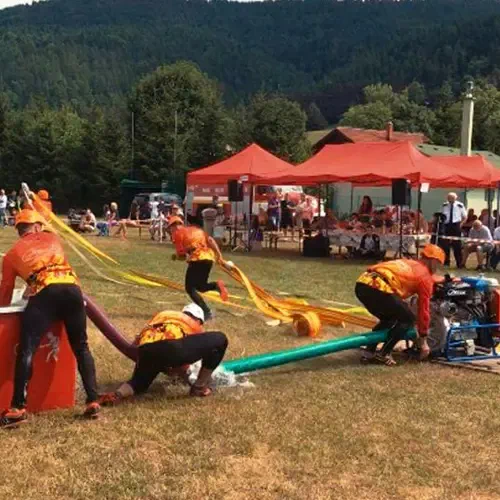 Members of a fire brigade team at a competition