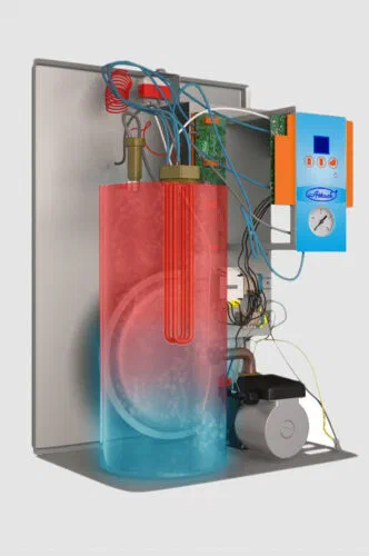 Cutaway view of the ATTACK ELECTRIC boiler with component markers