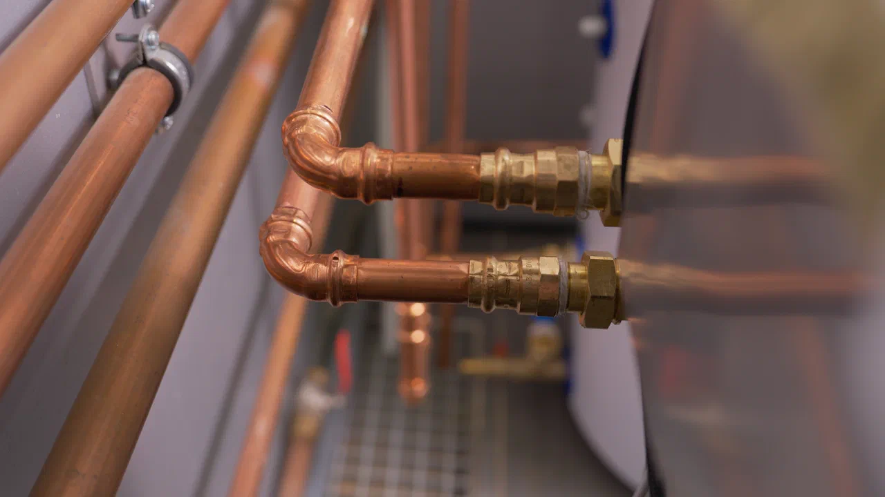Copper pipe connections on the ATTACK COMBI floor-standing gas boiler