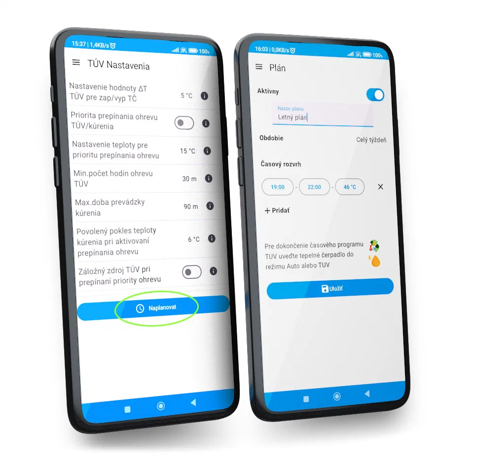 Domestic hot-water planner in the ATTACK Heating app