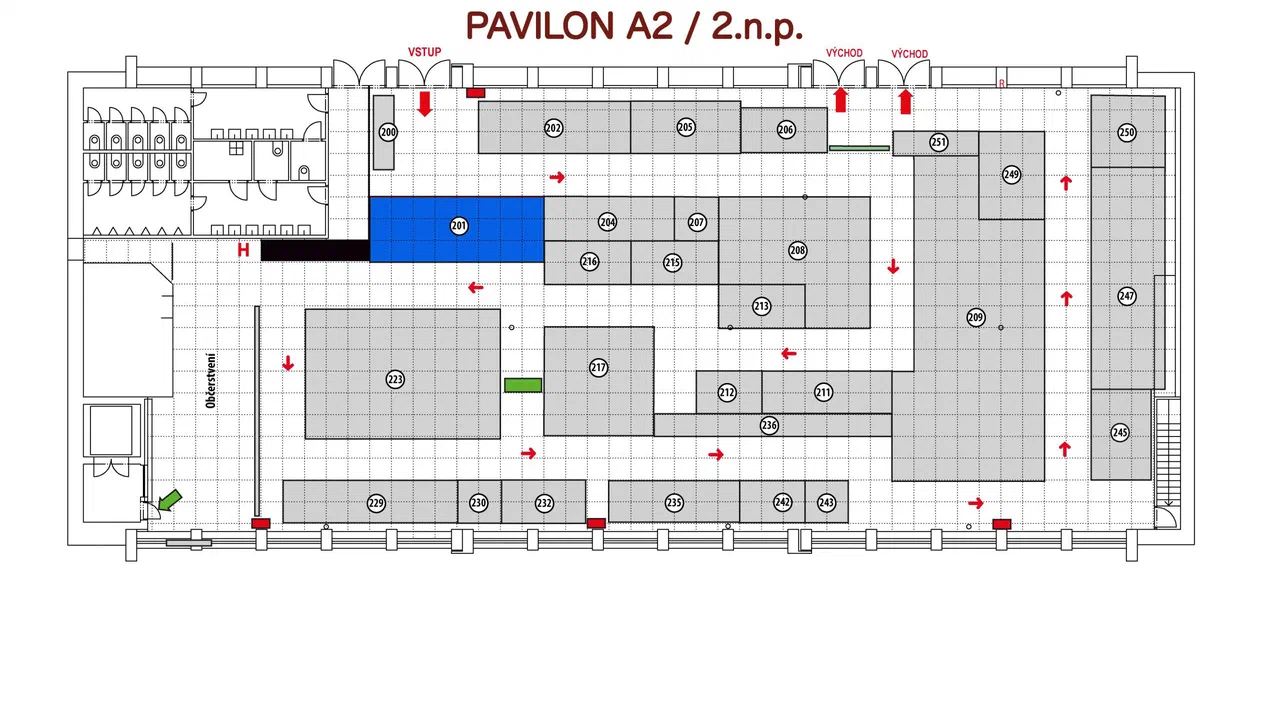 InfoTHERMA Ostrava floor plan with ATTACK stand 201 highlighted