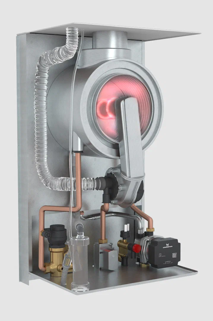 Labelled cutaway of the ATTACK Condensing KT 20/28 boiler