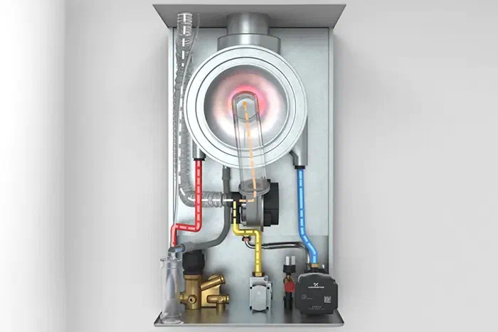 Combustion chamber and intelligent combustion system in an ATTACK gas boiler