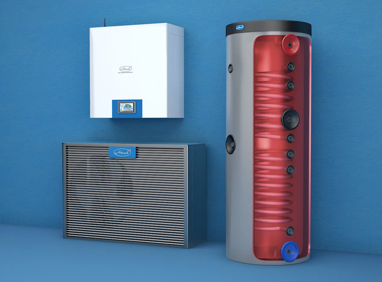 ATTACK Z HP tank connected to a heat pump and heating system